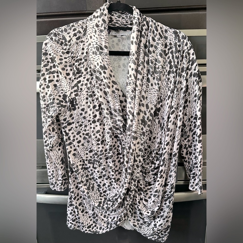 Pink and Black cheetah print blouse with plunging neckline